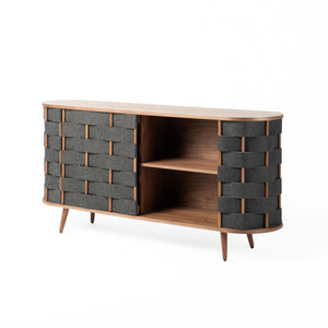 Sheridan - Mid-Century Modern Grey Fabric + Walnut Buffet — view 3