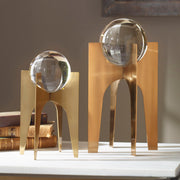 Uttermost Ellianna crystal spheres set of 2 as elegant table accessories with clear, polished glass spheres on a sleek base.