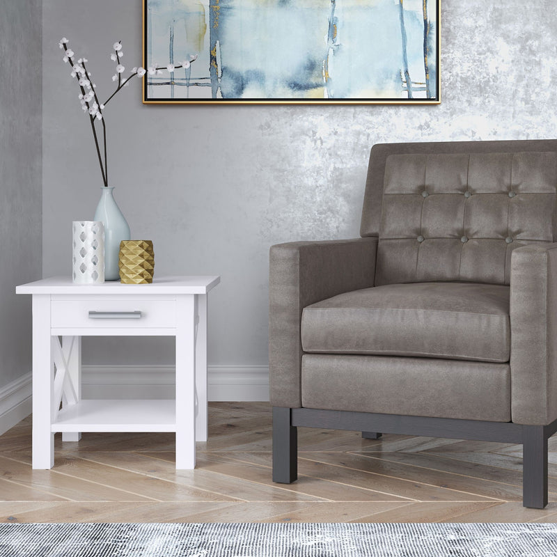 Handcrafted Kitchener console table by Simpli-Home with a wooden finish, featuring a sleek, modern design for entryways or living rooms.