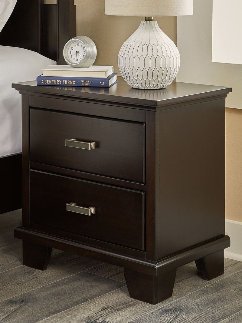 Covetown - Two Drawer Night Stand - Dark Brown - R&R Furniture Gallery (Fountain Valley, CA)