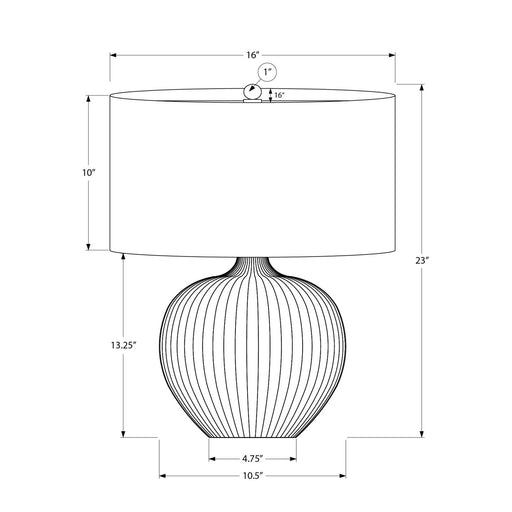 Black ceramic table lamp with contemporary design, 8th Street lighting fixture, featuring a sleek and modern aesthetic.
