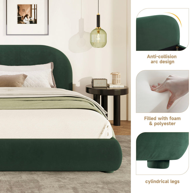 Upholstered Simple Modern Bedroom Bed With Curved Headboard - R&R Furniture Gallery (Fountain Valley, CA)