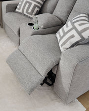 Biscoe - Power Reclining Loveseat With Console /Adj Headrest - Pewter - R&R Furniture Gallery (Fountain Valley, CA)