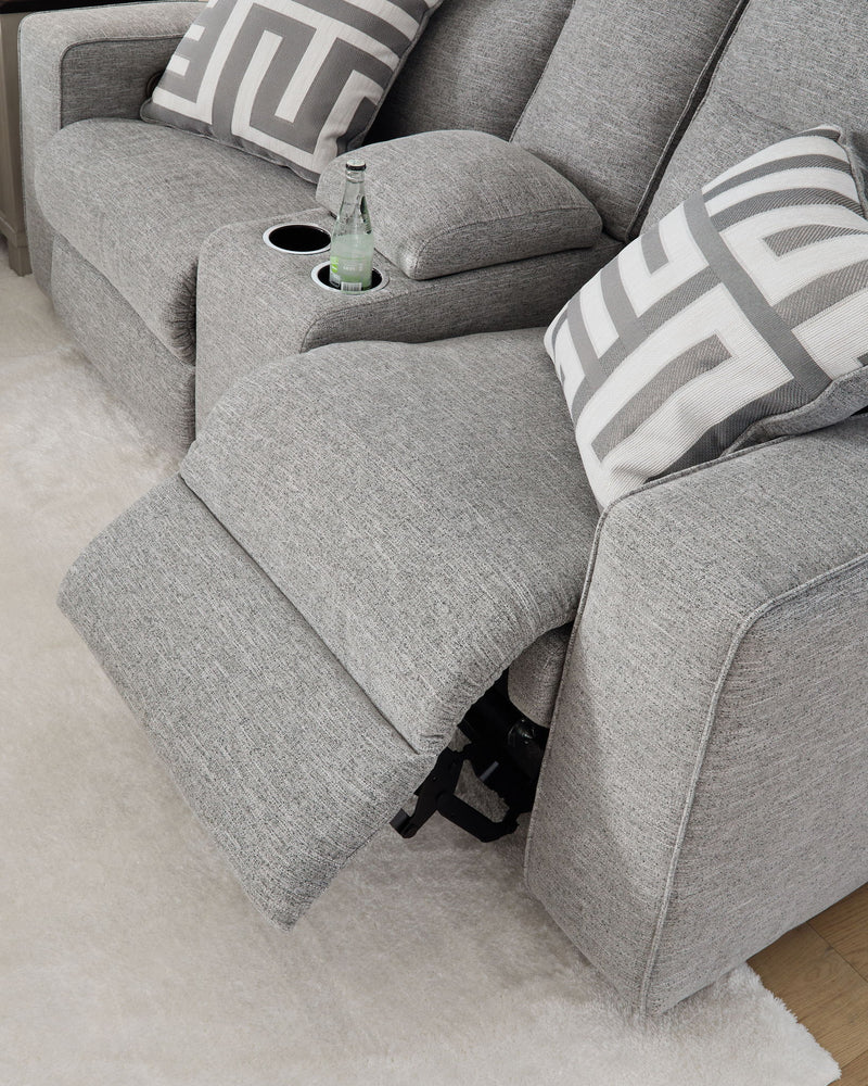 Biscoe - Power Reclining Loveseat With Console /Adj Headrest - Pewter - R&R Furniture Gallery (Fountain Valley, CA)