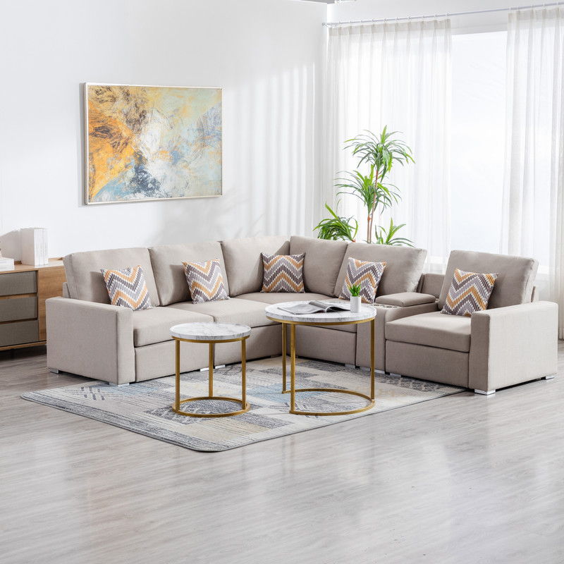 Nolan - Fabric 6 Piece Sectional Sofa With Pillows And Interchangeable Legs - R&R Furniture Gallery (Fountain Valley, CA)
