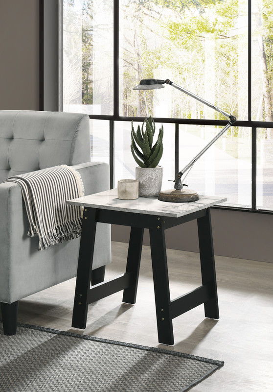 Kenzo - End Table With Faux Marble Top Finish - Black - R&R Furniture Gallery (Fountain Valley, CA)