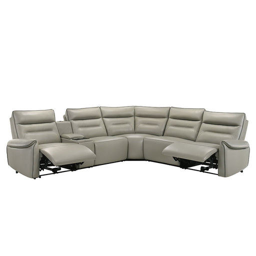 Jayke - Power Motion Sectional Sofa - Light Gray Top Grain Leather Match - R&R Furniture Gallery (Fountain Valley, CA)