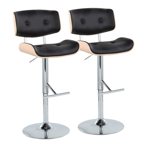 Lumi Source Lombardi contemporary adjustable barstool set with swivel, straight footrest, and modern design in black fabric.