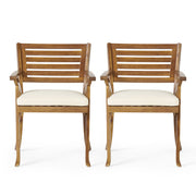 Outdoor Hermosa 5-piece wood dining set by Noble House with teak finish, beige cushions, including table and four chairs.