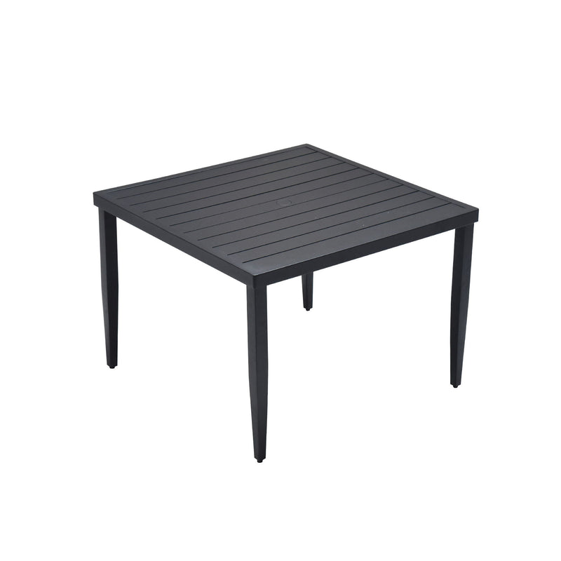 Life Outside outdoor patio dining table with tapered feet and umbrella hole, perfect for outdoor gatherings and al fresco dining.