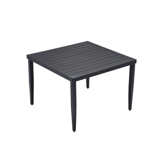 Life Outside outdoor patio dining table with tapered feet and umbrella hole, perfect for outdoor gatherings and al fresco dining.