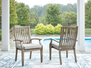 Set of two brown and beige Rainier Ranch arm chairs with cushions by Signature Design in a stylish living room setting.