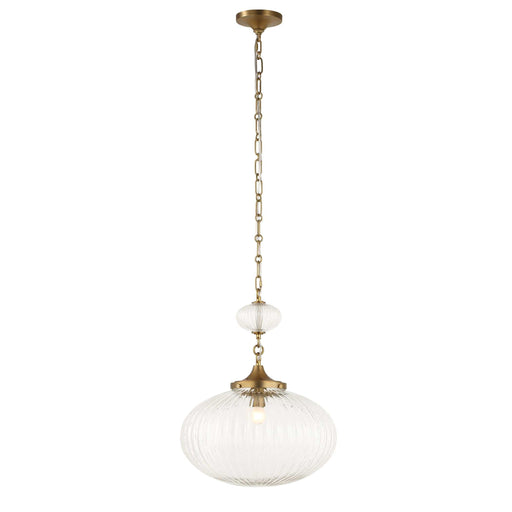 Uttermost Bellaire gold pendant light with a glass shade, modern pendant lighting fixture for contemporary interiors.