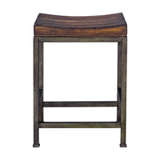 Uttermost Beck industrial counter height bar stool with metal frame and wooden seat, 24-27 inches tall.