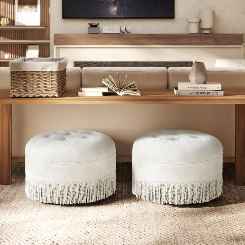 Yolanda - Round Upholstered Accent Ottoman - Almond White - R&R Furniture Gallery (Fountain Valley, CA)