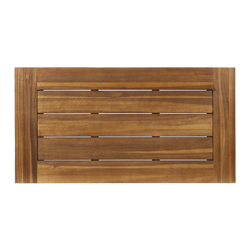 Noble House Carlisle industrial coffee table with natural finish and slat panel design, modern wood and metal living room furniture.