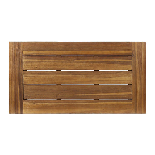 Noble House Carlisle industrial coffee table with natural finish and slat panel design, modern wood and metal living room furniture.