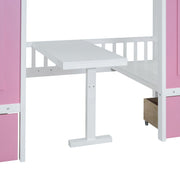 DreamHaus twin over twin bunk bed with changeable table, featuring upper bed and down desk, ideal for space-saving bedroom setup.