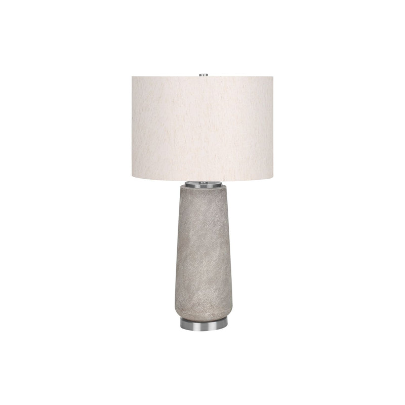 Modern gray resin table lamp from 8th Street, featuring a sleek design and a smooth, rounded base for contemporary home decor.