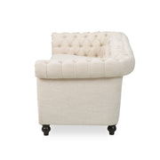 Noble House Chesterfield style 3-seater sofa with deep button tufting, stationary design, elegant upholstery, and rolled arms.