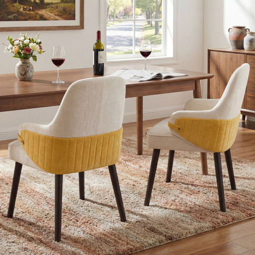 Indoor Dining Chair (Set of 2) With Sturdy Frame - Beige / Yellow - R&R Furniture Gallery (Fountain Valley, CA)