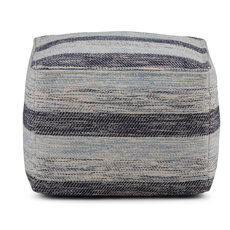 Simpli-Home upholstered square clay-colored accent pouf with soft fabric and plush cushioning.