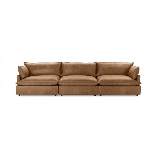 Modern Caplan stationary sectional sofa by Classic Home with plush cushions and sleek design in a contemporary living room setting.