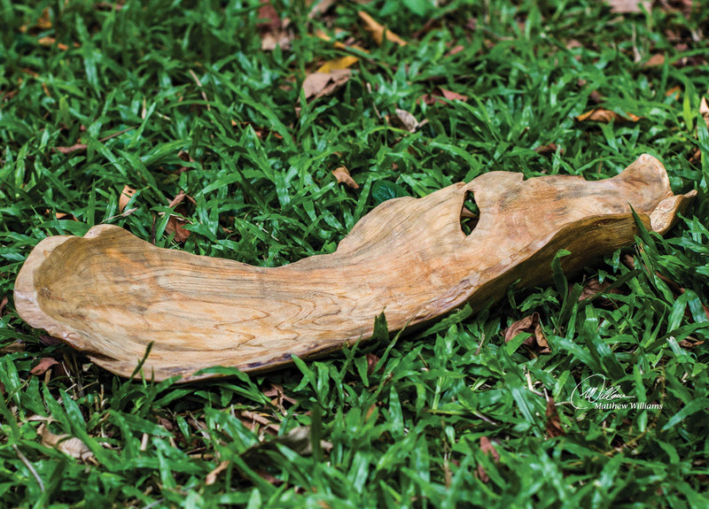 Light brown teak leaf bowl from Uttermost, a decorative plate with intricate leaf design, perfect for table decor or display.