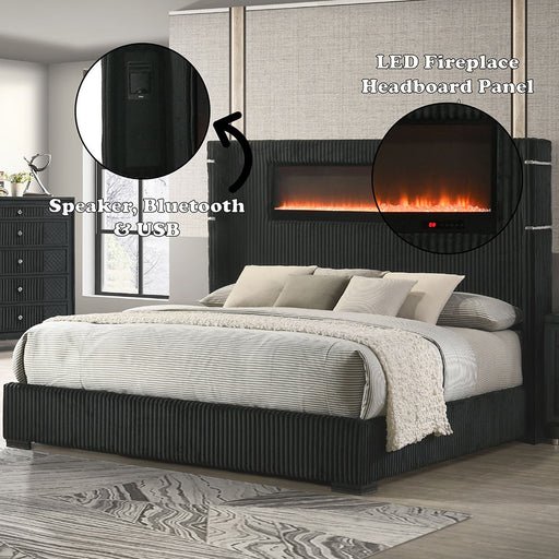 Garner - Bed With Fireplace, LED, Reading Light, Speaker, Bluetooth & USB - R&R Furniture Gallery (Fountain Valley, CA)