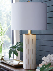 Faridworth - Poly Table Lamp - White / Gold Finish - R&R Furniture Gallery (Fountain Valley, CA)