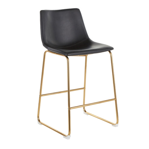 Set of two Lumi Source Duke contemporary counter stools with sleek design and wooden legs, ideal for modern kitchen or bar area.