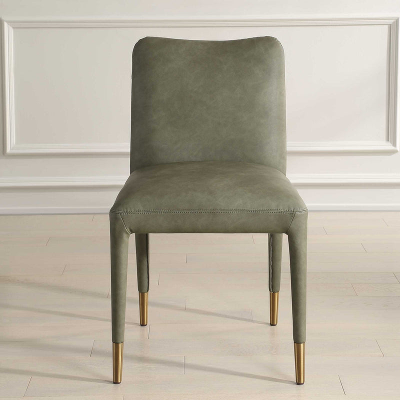 Set of two Uttermost Conifer dining chairs with wooden legs and upholstered seats, modern design for dining room decor.