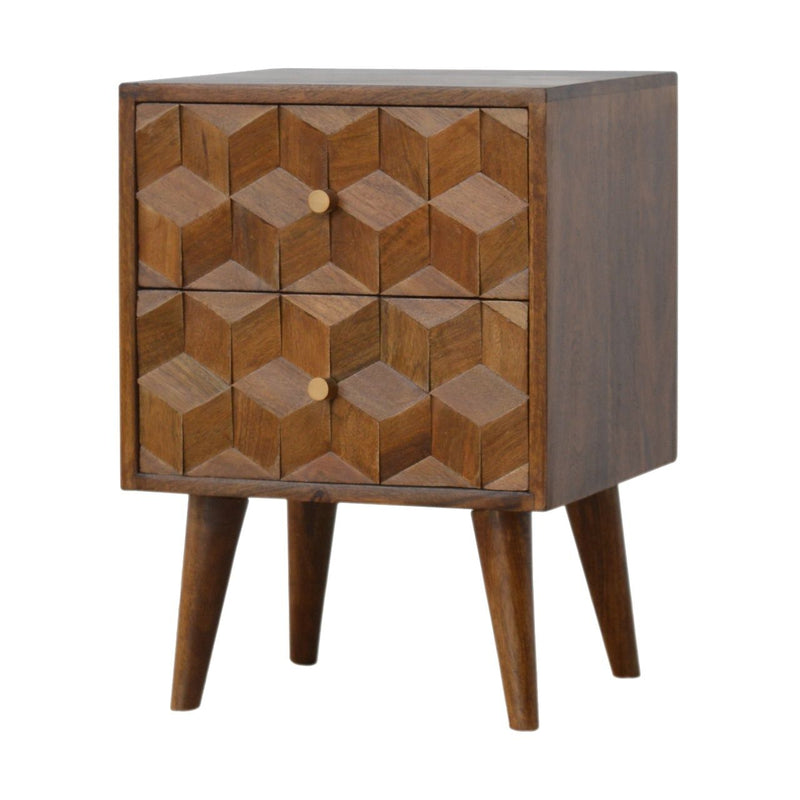 Cube Carved Bedside Table Nightstand - Chestnut - R&R Furniture Gallery (Fountain Valley, CA)