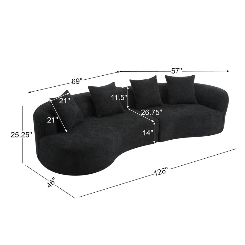 Elegant curved sectional sofa by Noble House, featuring full foam cushions and stationary design for comfortable lounging.