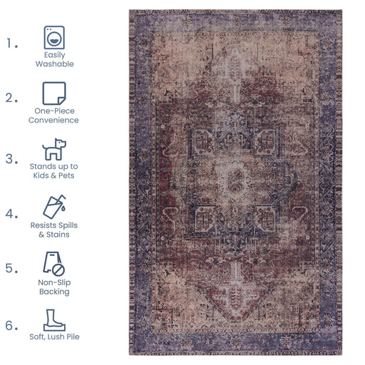 Maval - 8' X 10' Washable Area Rug - Burgundy - R&R Furniture Gallery (Fountain Valley, CA)
