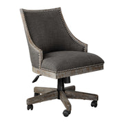 Aidrian desk chair in charcoal fabric by Uttermost, showcasing padded seat, backrest, and sleek modern design for office or home use.