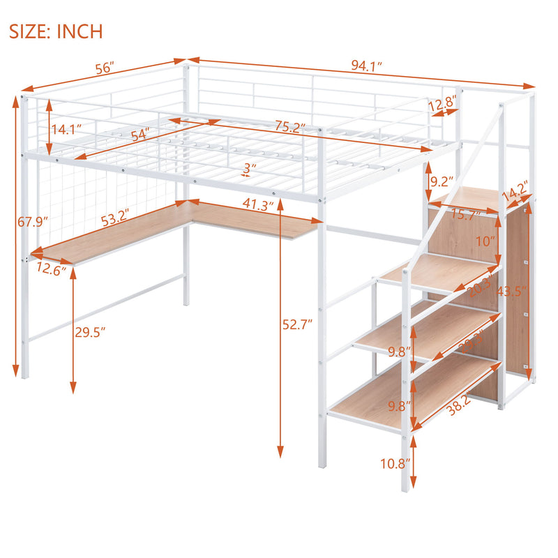 Loft Bed With Desk And Grid, Stylish Frame With Lateral Storage Ladder And Wardrobe - R&R Furniture Gallery (Fountain Valley, CA)