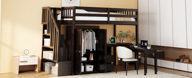 Loft Bed With Stairs, Bookshelf, Drawers, Desk & Wardrobe, Space Saving Multifunctional Furniture - R&R Furniture Gallery (Fountain Valley, CA)