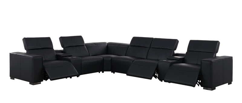 1208 - 8 Piece L Shaped Leather Sectional With 3 Power Recliners & Power Headrests