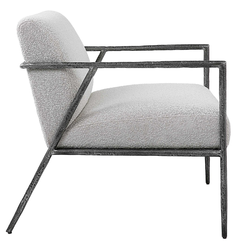 Uttermost Brisbane accent chair in light gray fabric with tapered wooden legs, modern and stylish for living spaces