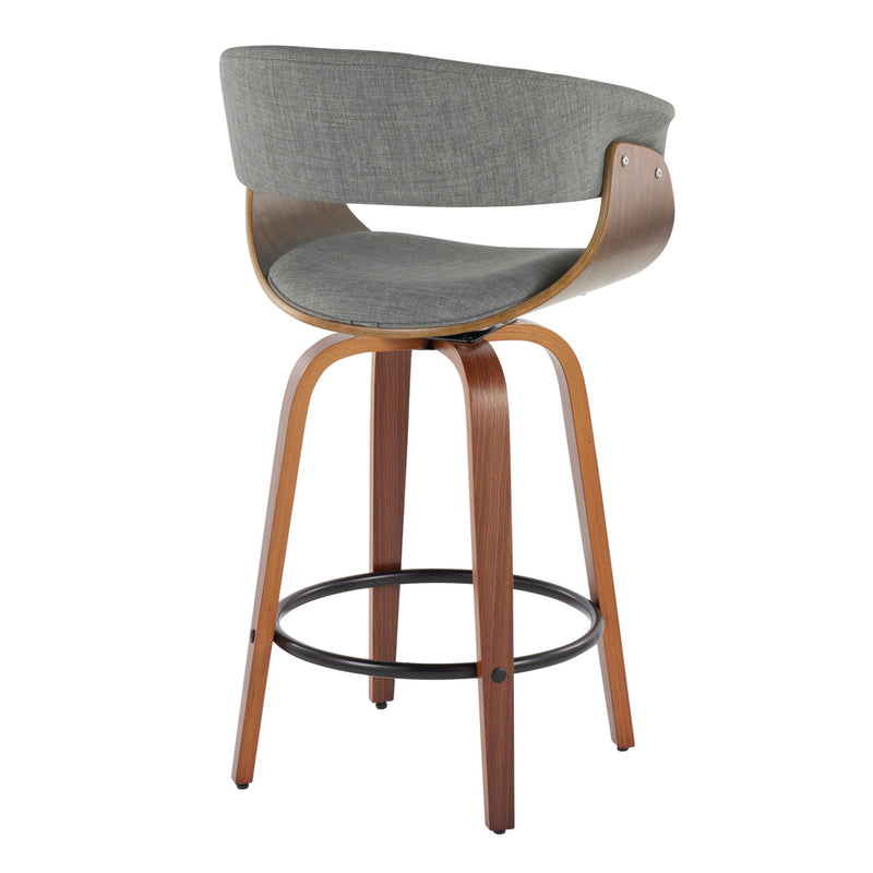 Lumi Source vintage mod mid-century modern fixed height counter stools with swivel, round footrest, set of 2, dark wood finish