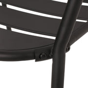 Noble House Terra Nova matte black 3-piece outdoor bistro set with round table and two chairs, perfect for small outdoor spaces.