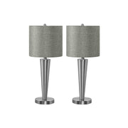 Set of two 8th Street contemporary table lamps featuring USB ports, with sleek design and illuminated shades.