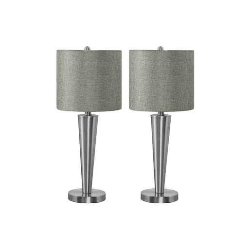 Set of two 8th Street contemporary table lamps featuring USB ports, with sleek design and illuminated shades.