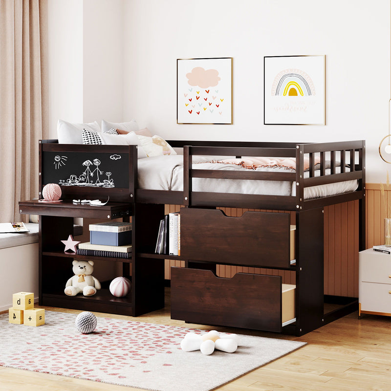Low Loft Bed With Rolling Desk, Shelf And Drawers - R&R Furniture Gallery (Fountain Valley, CA)