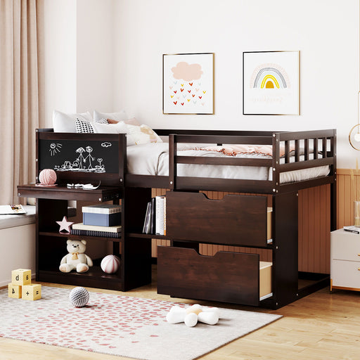 Low Loft Bed With Rolling Desk, Shelf And Drawers - R&R Furniture Gallery (Fountain Valley, CA)
