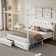 Queen Size Canopy Platform Bed With Upholstered Headboard And 2 Storage Drawers - White - R&R Furniture Gallery (Fountain Valley, CA)