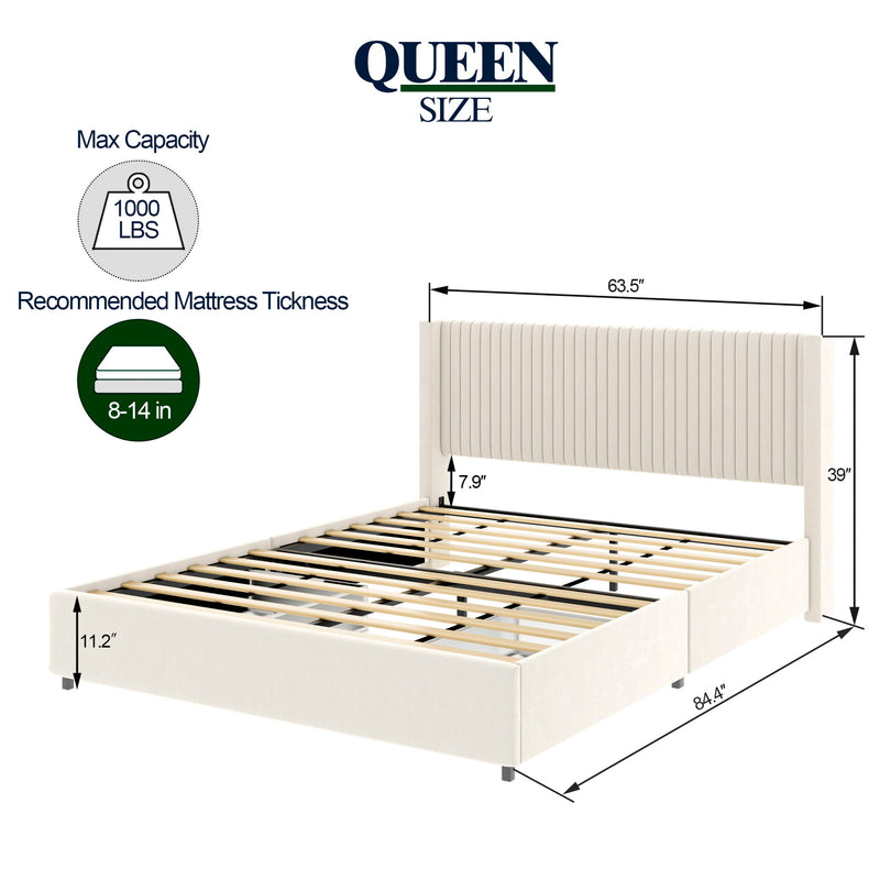 Anna - Upholstered Wingback Platform Bed With 4 Drawers Storage - R&R Furniture Gallery (Fountain Valley, CA)