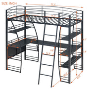 Loft Bed With 4 Layers Of Shelves And L-Shaped Desk, Stylish Metal Frame Bed With A Set Of Sockets, USB Ports And And Wireless Charging - R&R Furniture Gallery (Fountain Valley, CA)
