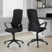 Black 8th Street office swivel chair with adjustable height and armrests, featuring a modern ergonomic design.